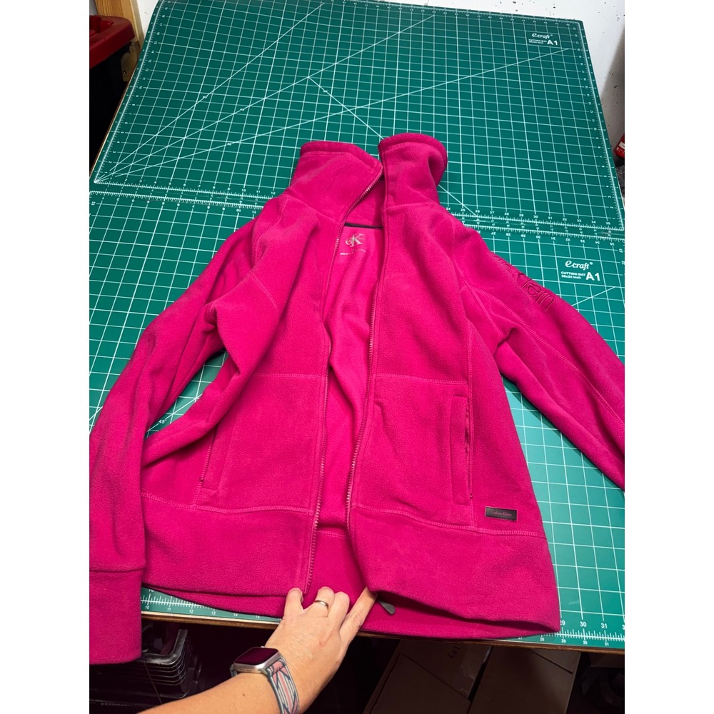 Calvin Klein Performance Womens Hot Pink Full Zip Fleece Jacket Large Logo L